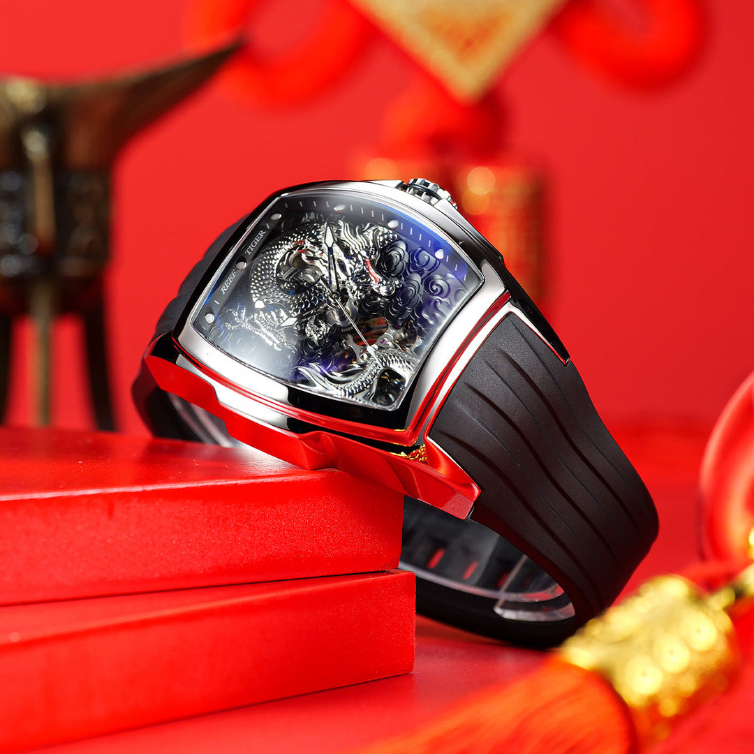 Reef Tiger Men's Aurora Chinese Dragon Skeleton Automatic Watch image 7