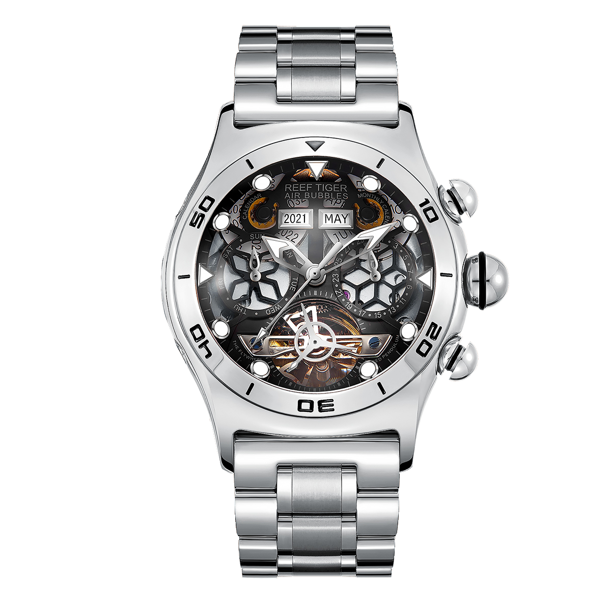 Reef Tiger Men's Aurora Air Bubbles Automatic Mechanical Skeleton Watch image 0