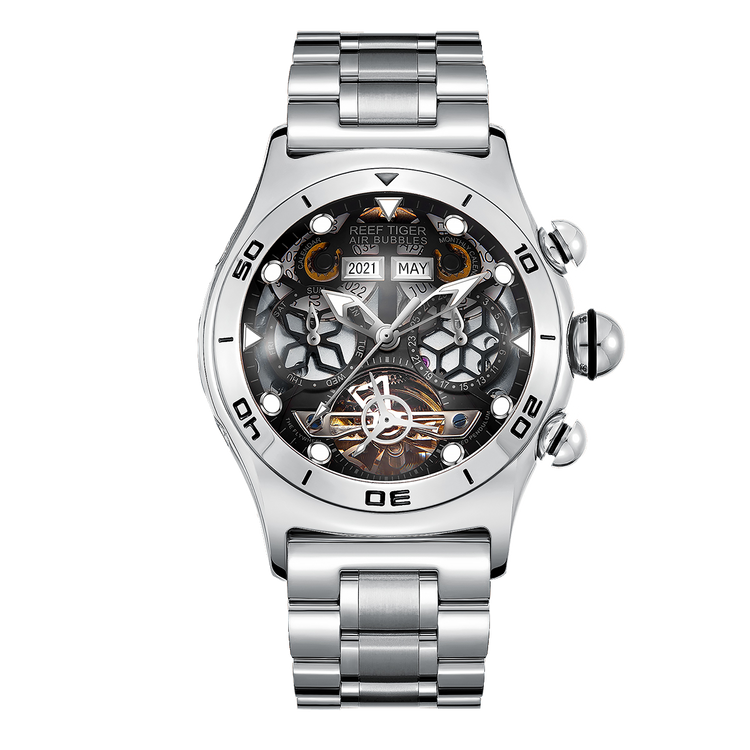 Reef Tiger Men's Aurora Air Bubbles Automatic Mechanical Skeleton Watch image 0