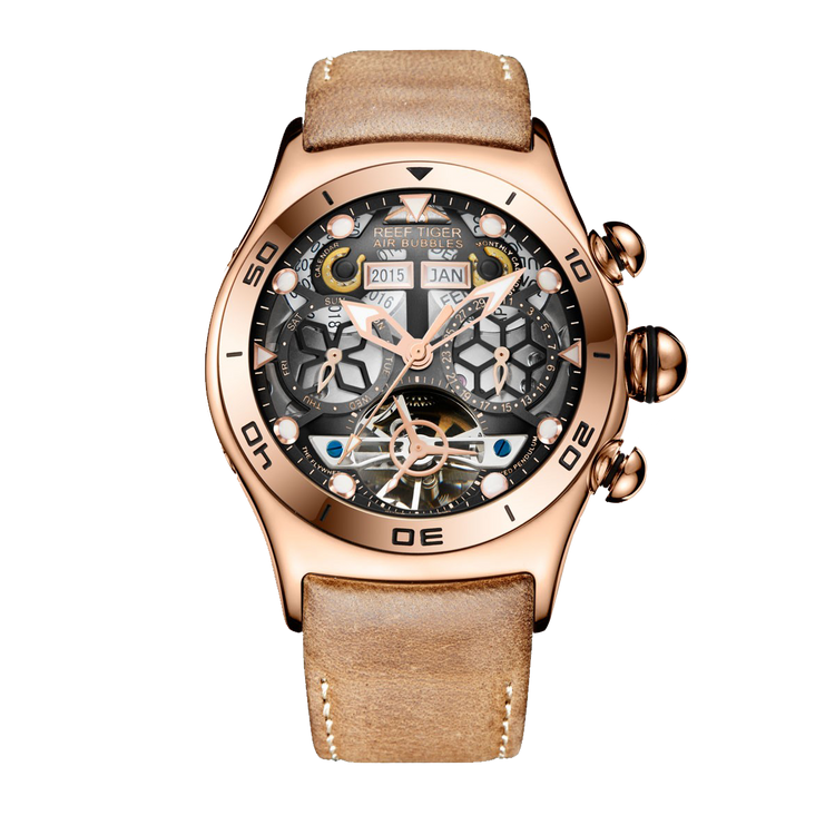 Reef Tiger Men's Aurora Air Bubbles Automatic Mechanical Skeleton Watch image 8