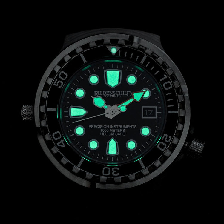 RIEDENSCHILD PRECISION INSRUMENTS GERMANY Divers Taucheruhr 1000m Helium Valve Watch Silver/Black image 2