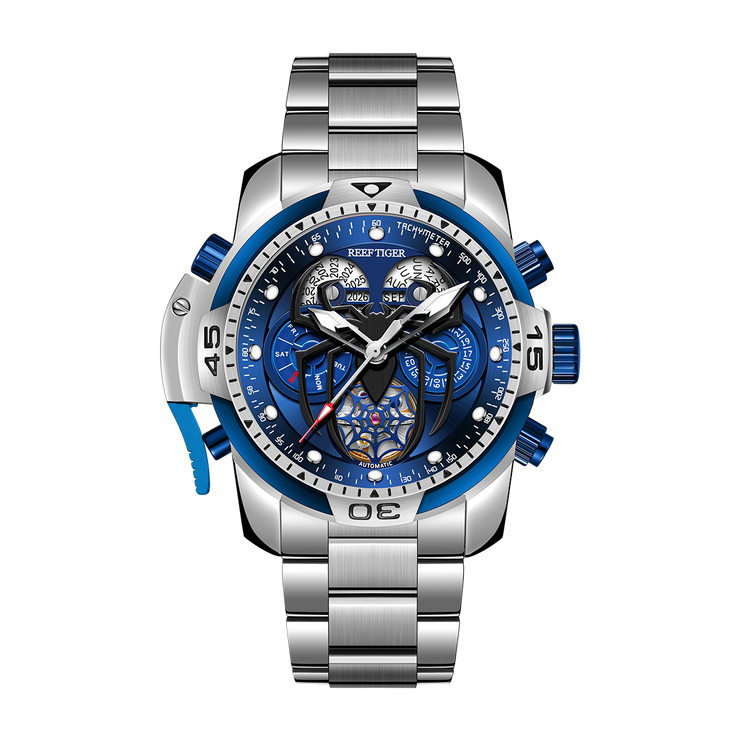 Reef Tiger Men's Aurora Spider Automatic Chronograph Watch Silver/Blue image 4