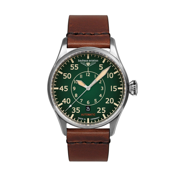 BAUHAUS AVIATION Men's Flight Control Automatic Night-Glow Leather Strap Watch 27564 image 0