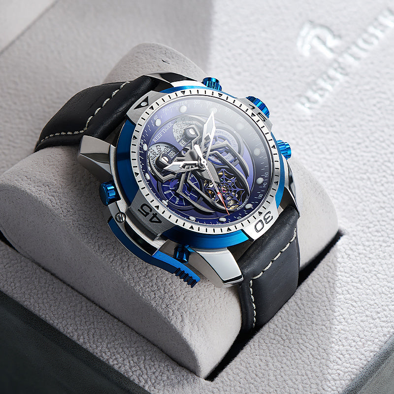 Reef Tiger Men's Aurora Spider Automatic Chronograph Watch Silver/Blue image 3