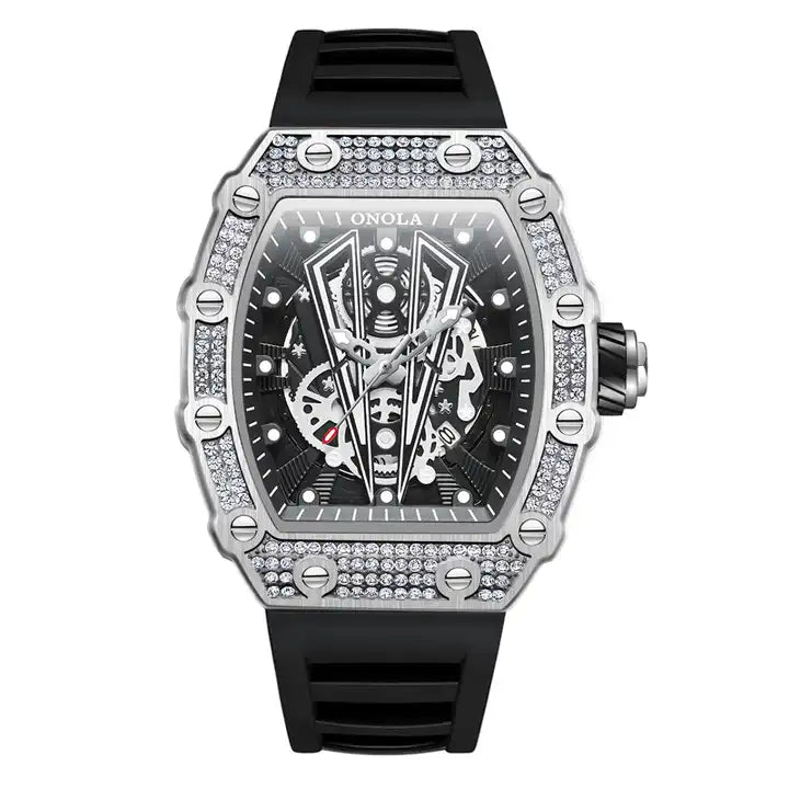 ONOLA Sir V Iced Quartz Watch - Silver / Black image