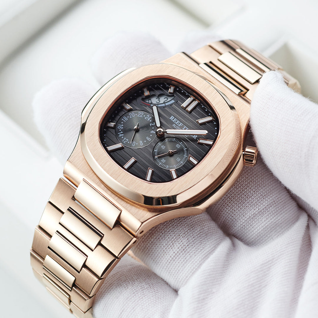 Reef Tiger Men's Peak 44mm Square Crystal Bezel Automatic Watch RGA2019 Rose Gold/Black image 9