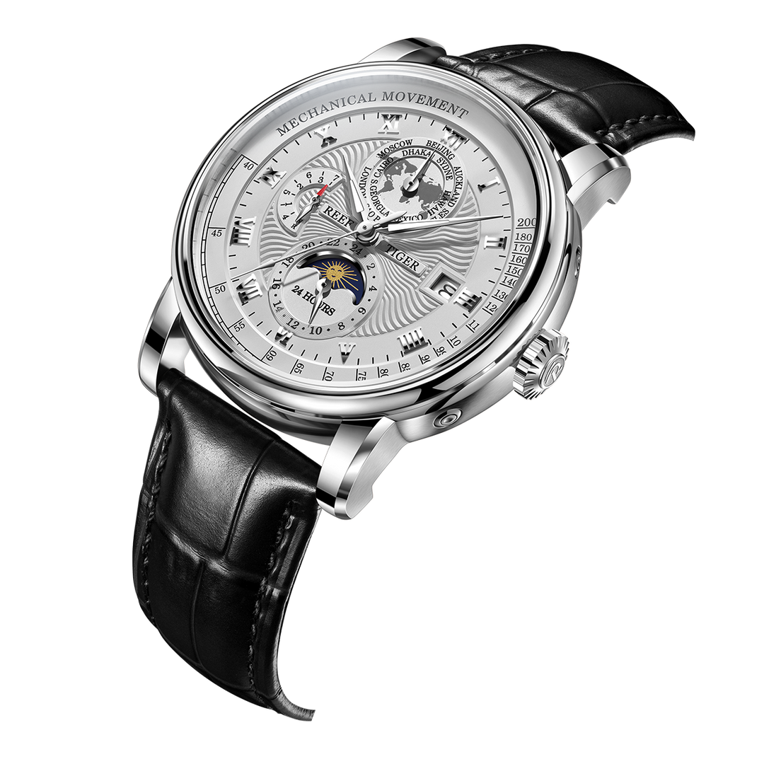 Reef Tiger Men's Artist Master II Mechanical Calendar Moon Phase Watch RGA1963 Silver/White image 2