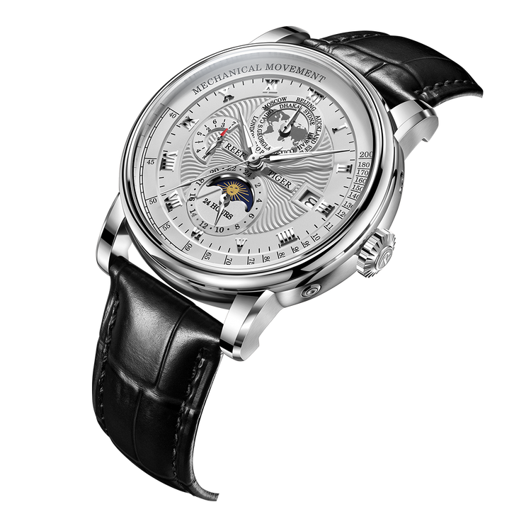 Reef Tiger Men's Artist Master II Mechanical Calendar Moon Phase Watch RGA1963 Silver/White image 2