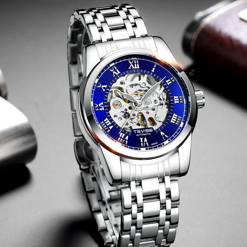 TEVISE Skeleton Classic Steel Silver/Black Watch image 6
