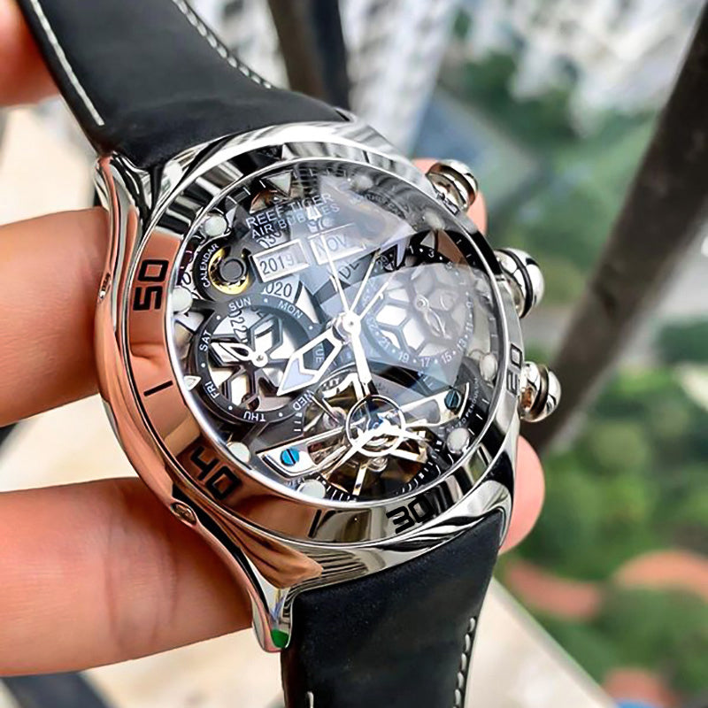 Reef Tiger Men's Aurora Air Bubbles Automatic Mechanical Skeleton Watch image 2
