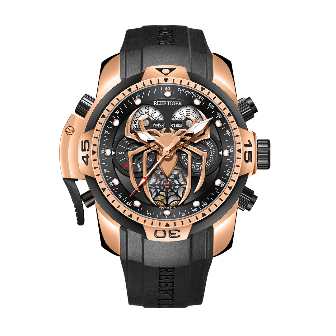 Reef Tiger Men's Aurora Spider Automatic Chronograph Watch Rose Gold/Black image 0