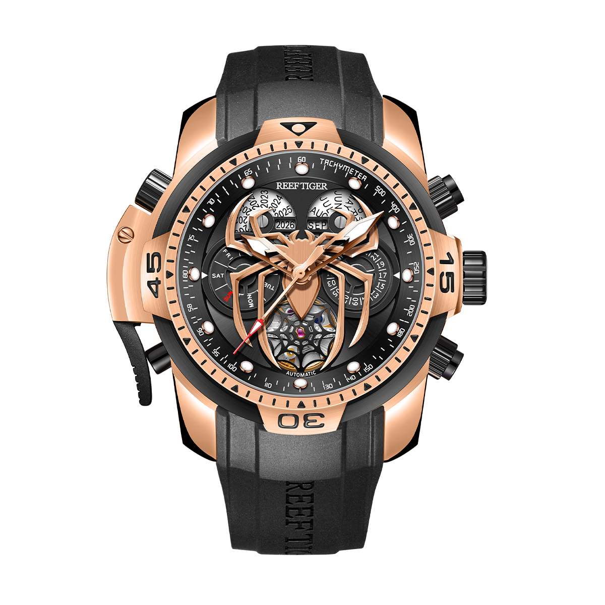 Reef Tiger Men's Aurora Spider Automatic Chronograph Watch Rose Gold/Black image 0