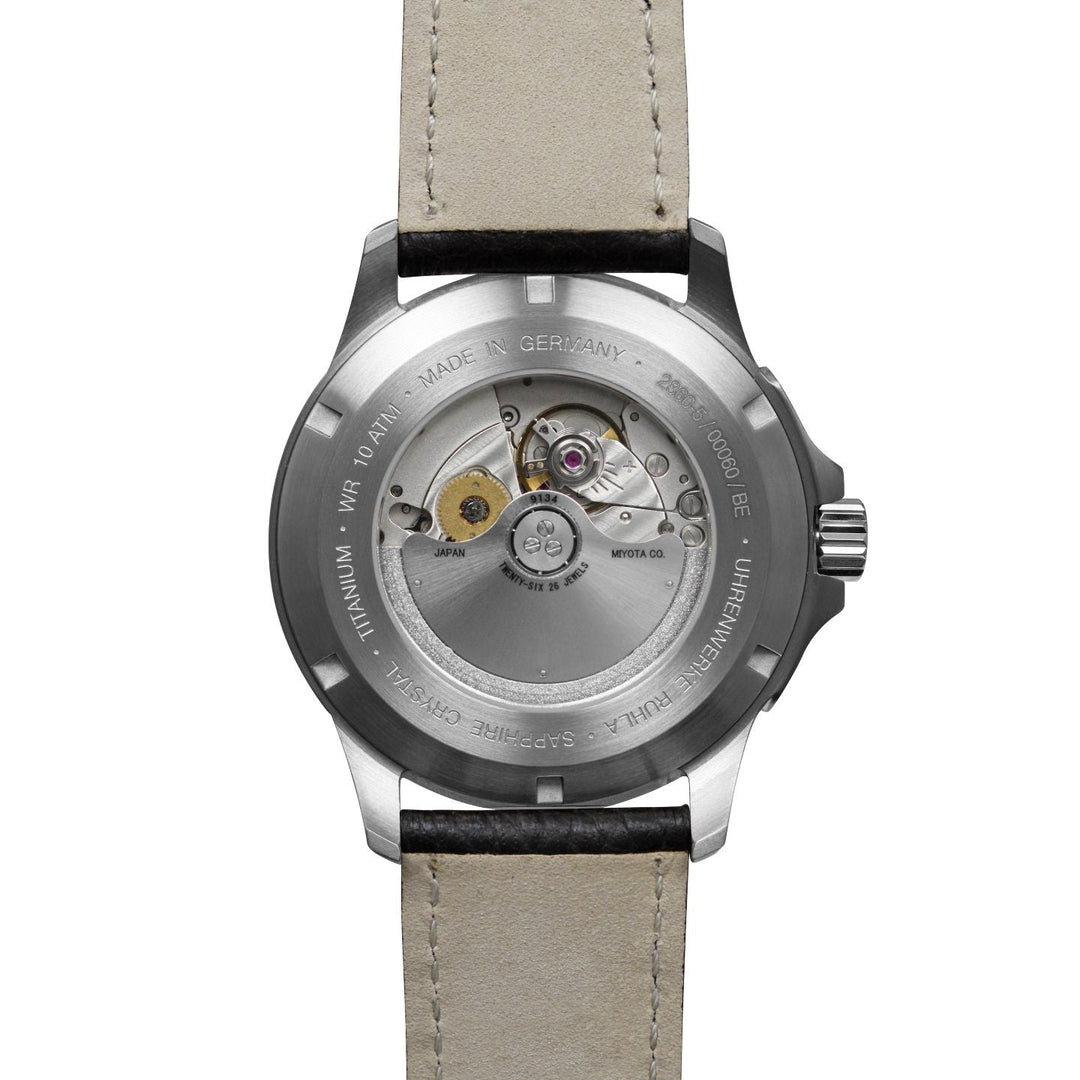 BAUHAUS AVIATION Men’s Titanium Automatic Power Reserve Leather Watch 28605 image 1