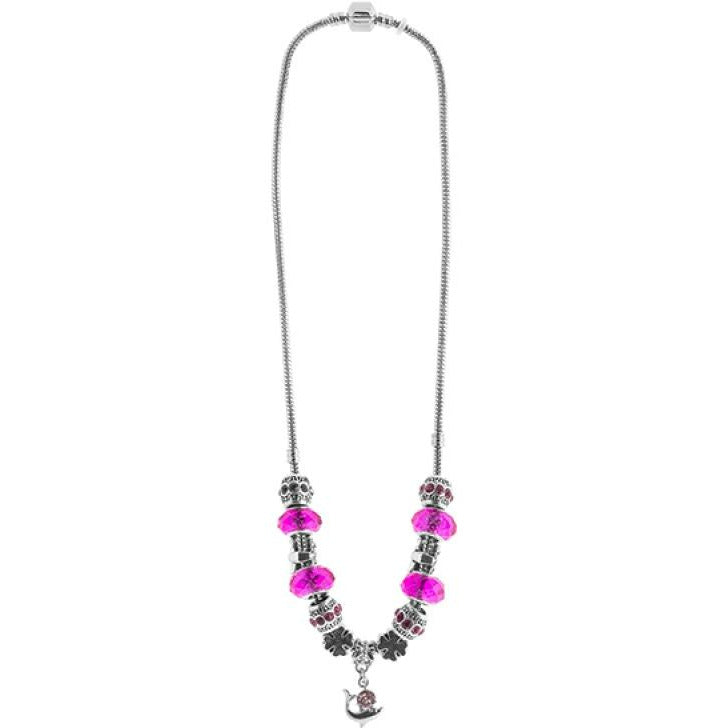 BRITISH JEWELLERS Charm Necklace Fuchsia Pink Embellished with Crystals from Swarovski®