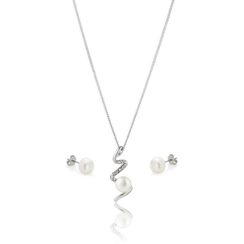 BRITISH JEWELLERS Freshwater Pearl Devotion Pendant and Pearl Stud Earrings Set