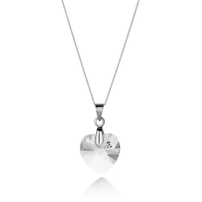 BRITISH JEWELLERS Large Heart Pendant (Clear) and Solo Stud Earrings Set