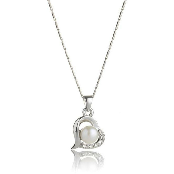 BRITISH JEWELLERS Freshwater Pearl Love Pendant and Solo Stud Earrings Set