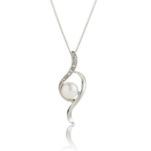 BRITISH JEWELLERS Freshwater Pearl Bow Pendant and Pearl Stud Earrings Set