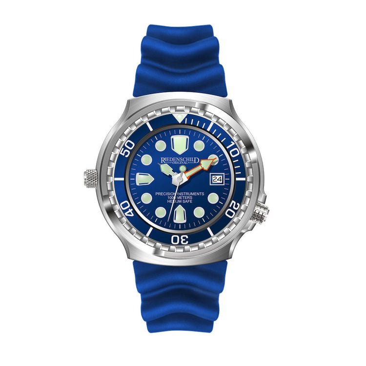 RIEDENSCHILD PRECISION INSRUMENTS GERMANY Divers Taucheruhr 1000m Helium Valve Watch Silver/Blue image 4