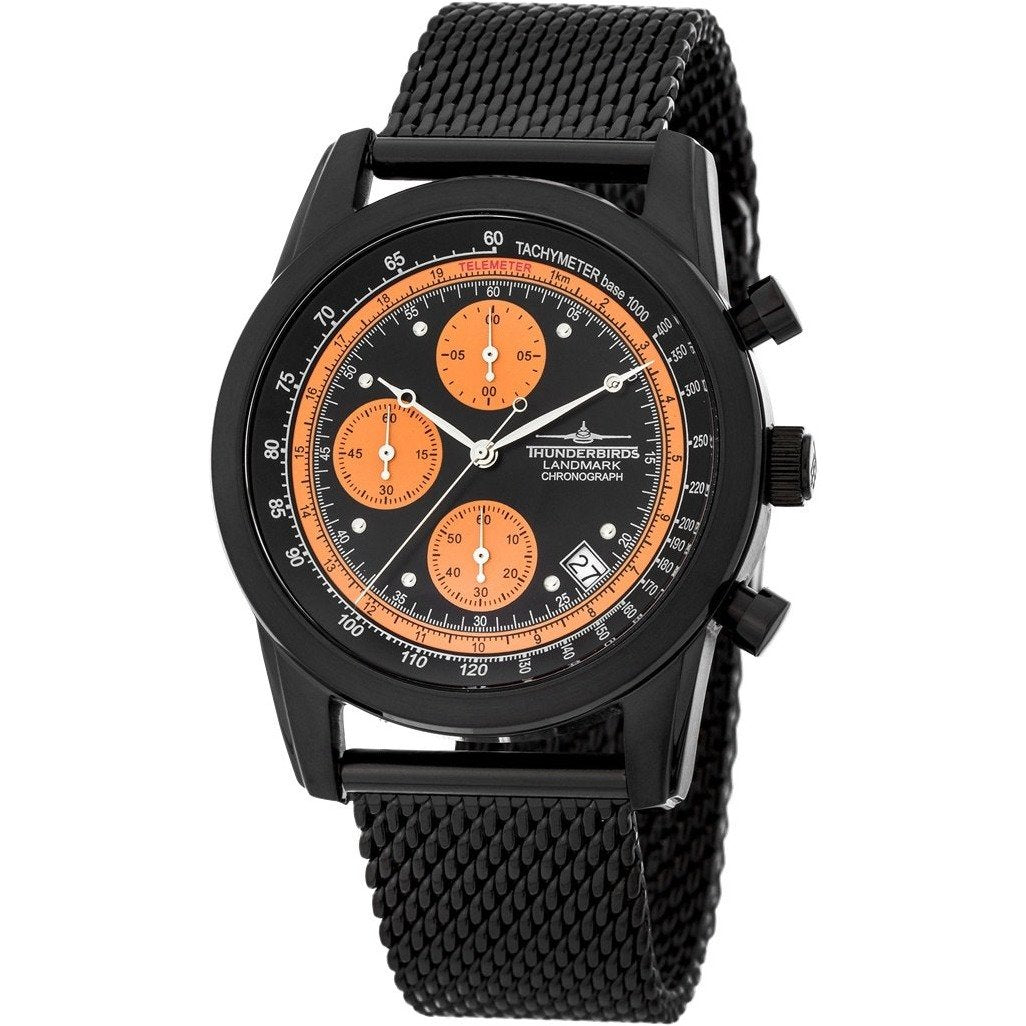 THUNDERBIRDS Landmark Chronograph Milanese Bracelet Watch Black Edition / Orange Trim image 0