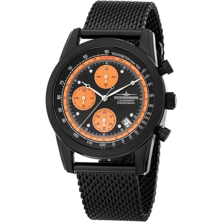 THUNDERBIRDS Landmark Chronograph Milanese Bracelet Watch Black Edition / Orange Trim image 0