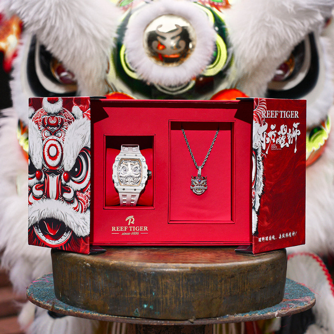 Reef Tiger Men's Chinese Lion Dance Automatic Skeleton Watch RGA3009 White image 2