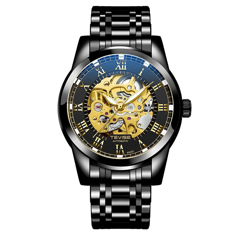 TEVISE Skeleton Classic Steel Ionic Black Watch image 0
