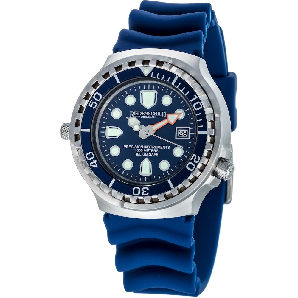 RIEDENSCHILD PRECISION INSRUMENTS GERMANY Divers Taucheruhr 1000m Helium Valve Watch Silver/Blue image 0