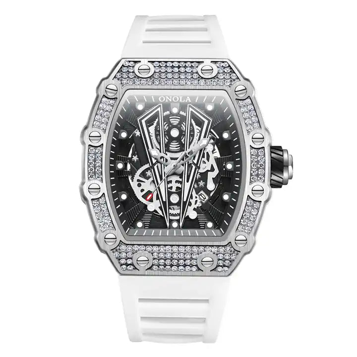 ONOLA Sir V Iced Quartz Watch - Silver / White image