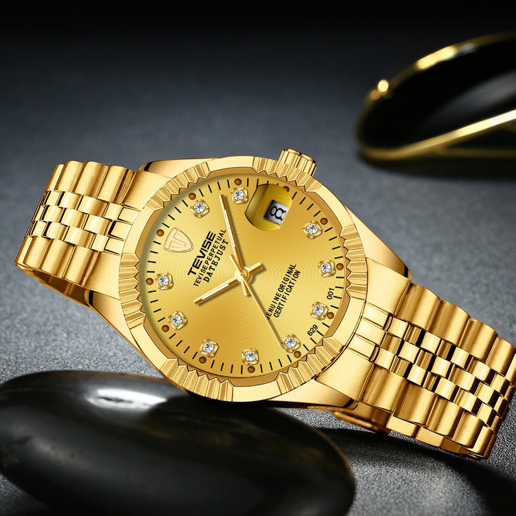 TEVISE Classic Automatic Calendar Gold/Gold Watch image 1