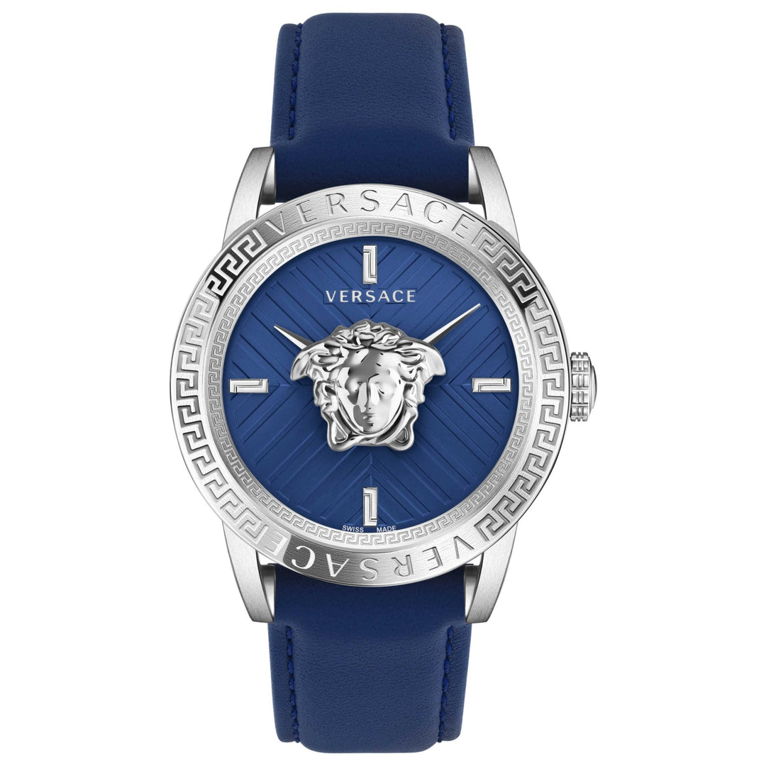 Versace Men's V-Code 43mm Blue Leather Watch image 0