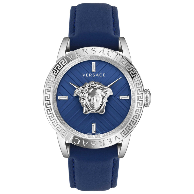 Versace Men's V-Code 43mm Blue Leather Watch image 0