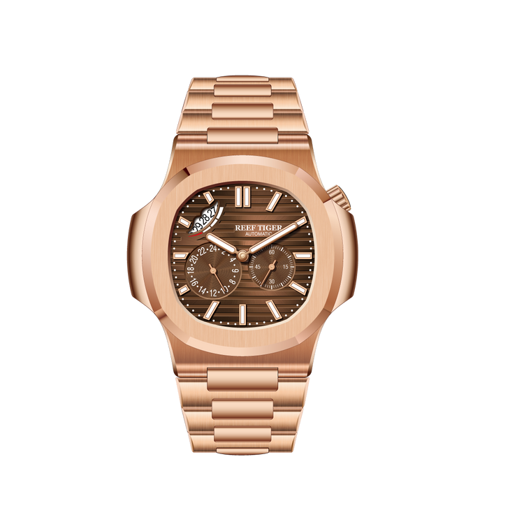 Reef Tiger Men's Peak 44mm Square Crystal Bezel Automatic Watch RGA2019 Rose Gold/Brown image 12