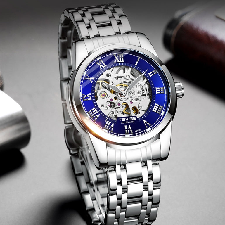 TEVISE Skeleton Classic Steel Silver/Blue Watch image 4