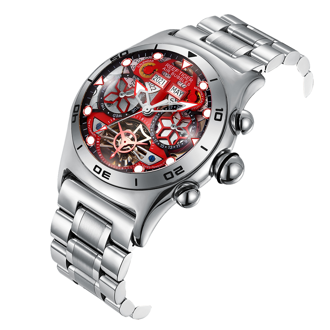 Reef Tiger Men's Aurora Air Bubbles Automatic Mechanical Skeleton Watch image 5