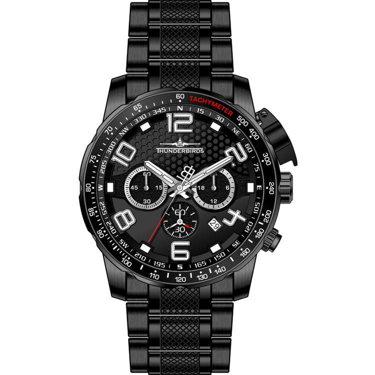 THUNDERBIRDS Aircraft Ejector Tachy Chronograph Steel Bracelet Watch Black Edition image 1