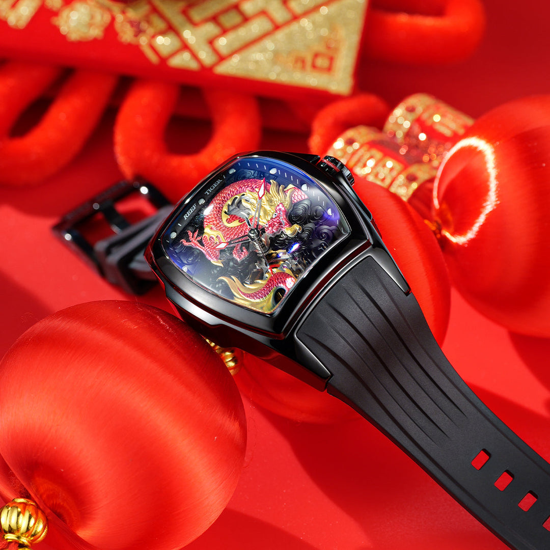 Reef Tiger Men's Aurora Chinese Dragon Skeleton Automatic Watch image 9