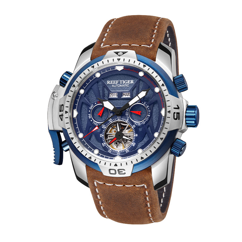 Reef Tiger Men's Aurora Transformers Skeleton Automatic Mechanical Watch - Leather image