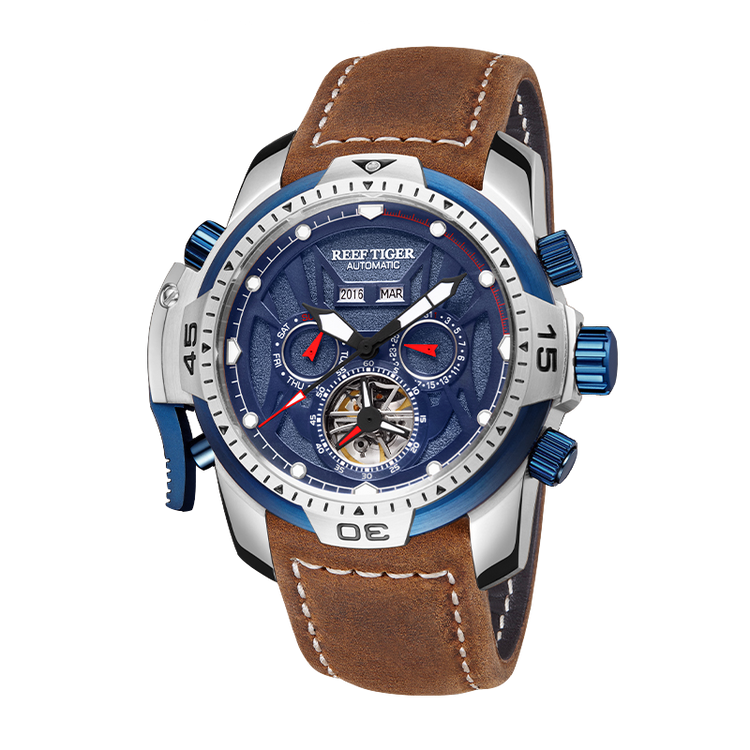Reef Tiger Men's Aurora Transformers Skeleton Automatic Mechanical Watch - Leather image