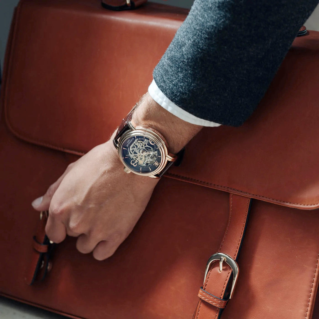 THOMAS EARNSHAW LONGCASE GRANDE SKELETON AUTOMATIC Brandy Rose Gold