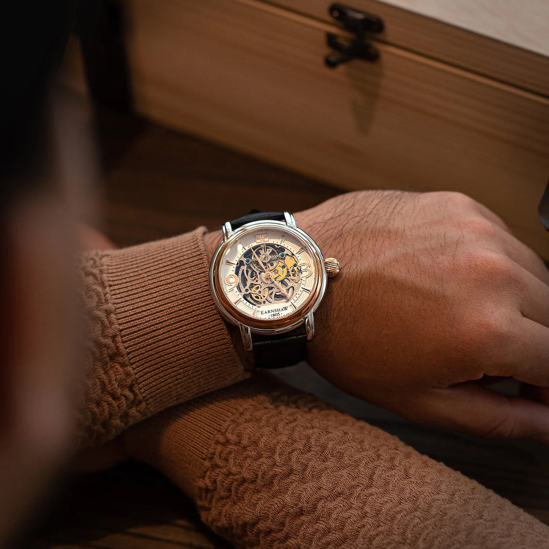 THOMAS EARNSHAW LONGCASE GRANDE SKELETON AUTOMATIC Warm Gold