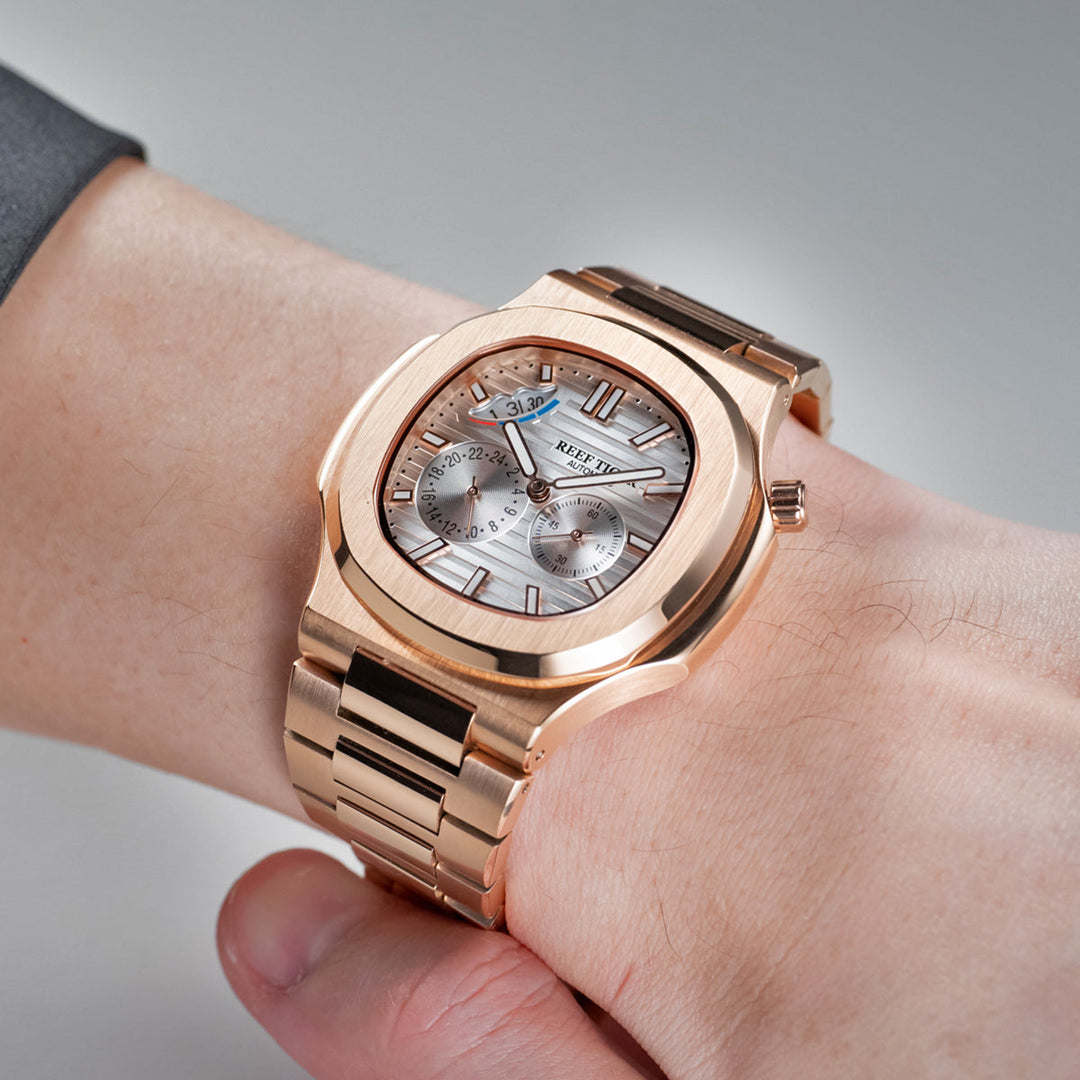 Reef Tiger Men's Peak 44mm Square Crystal Bezel Automatic Watch RGA2019 Rose Gold/White image 3