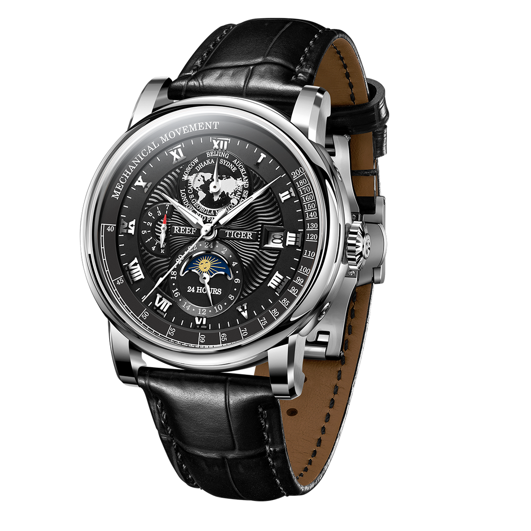 Reef Tiger Men's Artist Master II Mechanical Calendar Moon Phase Watch RGA1963 Silver image 1