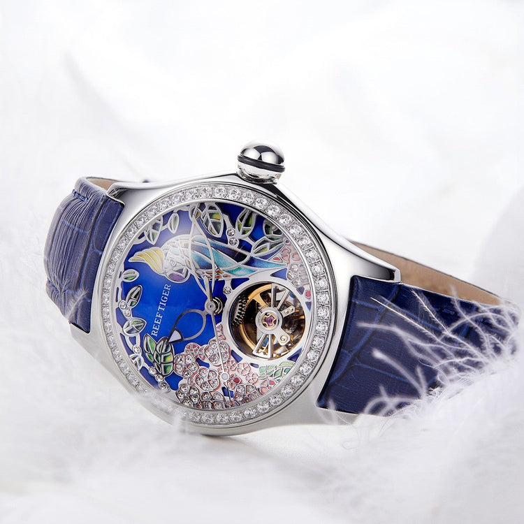 Reef Tiger Women's Aurora Parrots Automatic Skeleton Crystal Watch image 6