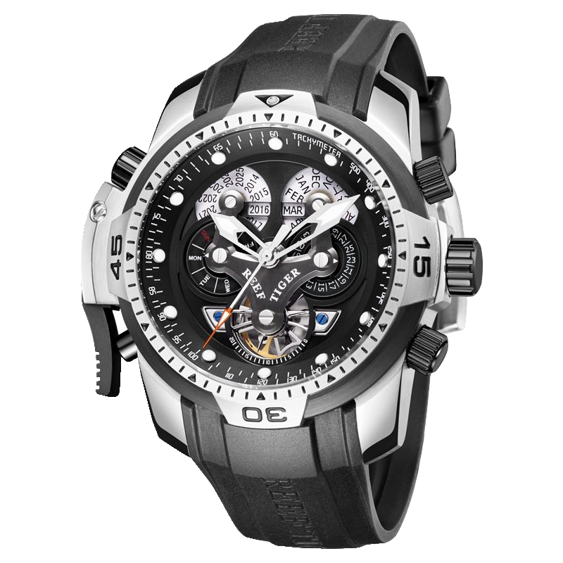 Reef Tiger Men's Aurora Concept Skeleton Automatic Mechanical Watch - Rubber image
