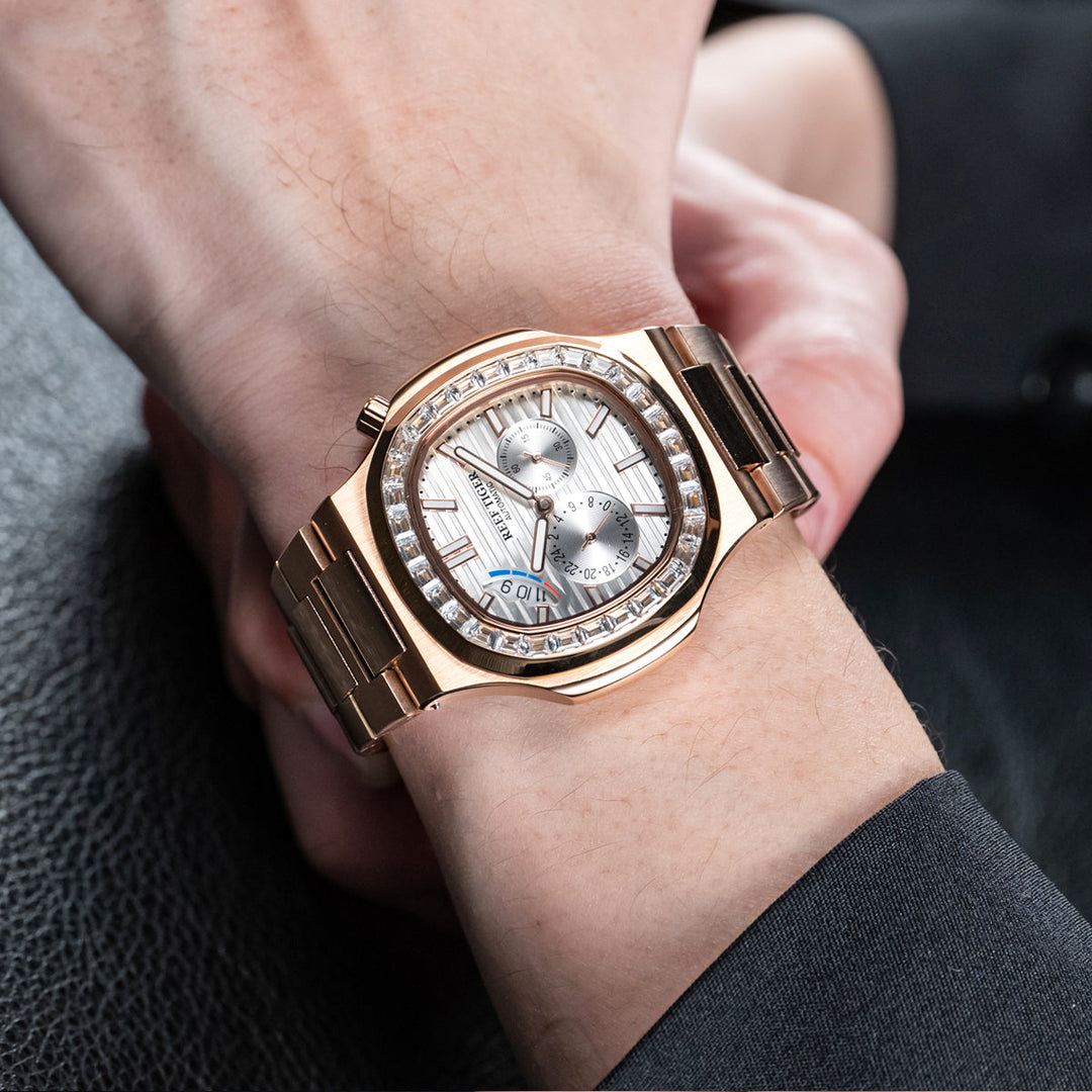 Reef Tiger Men's Peak 44mm Square Crystal Bezel Automatic Watch RGA2019 Rose Gold/White image 10