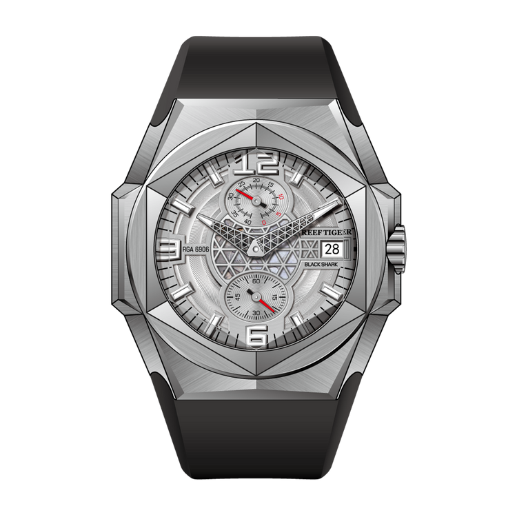 Reef Tiger Men's Black Shark Traveler Multifunctional Automatic Mechanical Dive Watch RGA6906 Silver/Black image 0