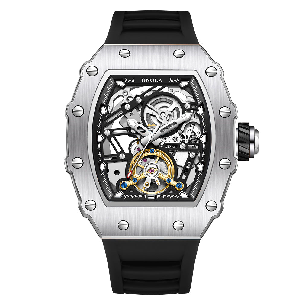 ONOLA Ankara Automatic Skeleton Watch - Silver / Black image