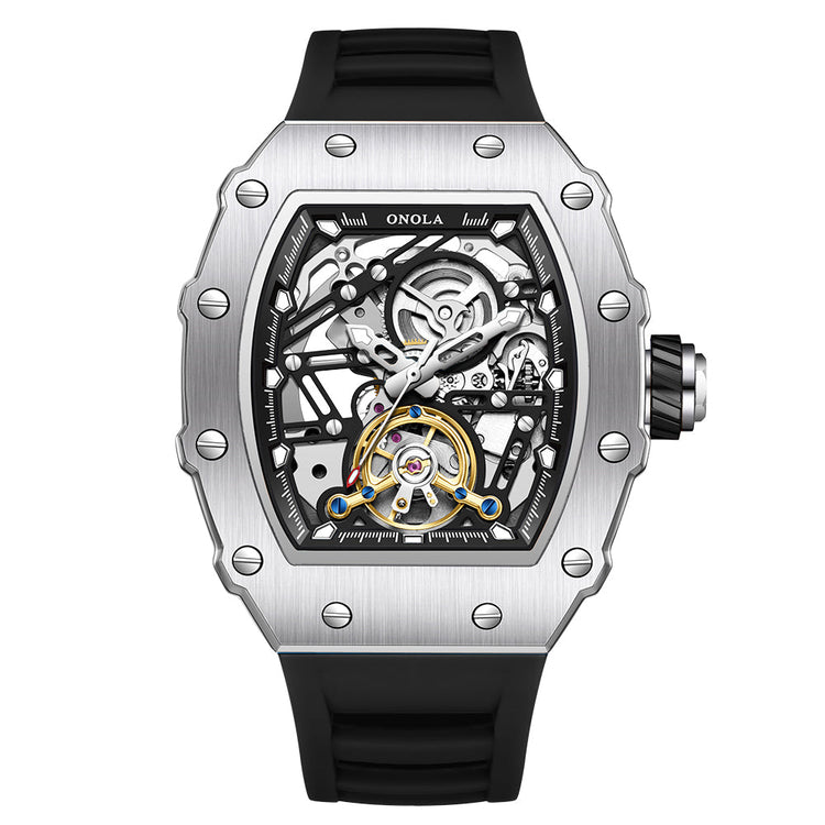 ONOLA Ankara Automatic Skeleton Watch - Silver / Black image