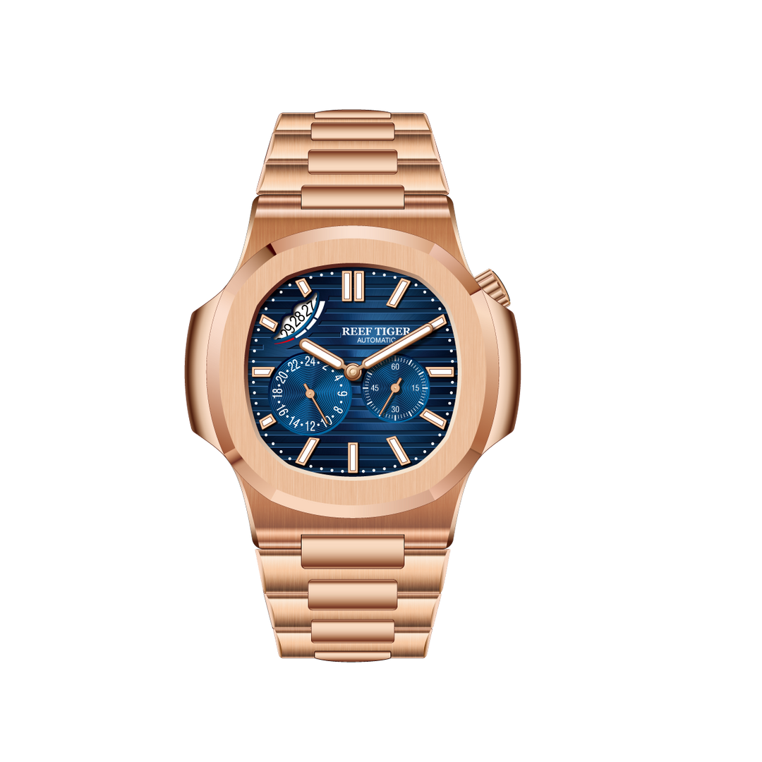 Reef Tiger Men's Peak 44mm Square Crystal Bezel Automatic Watch RGA2019 Rose Gold/Blue image 12